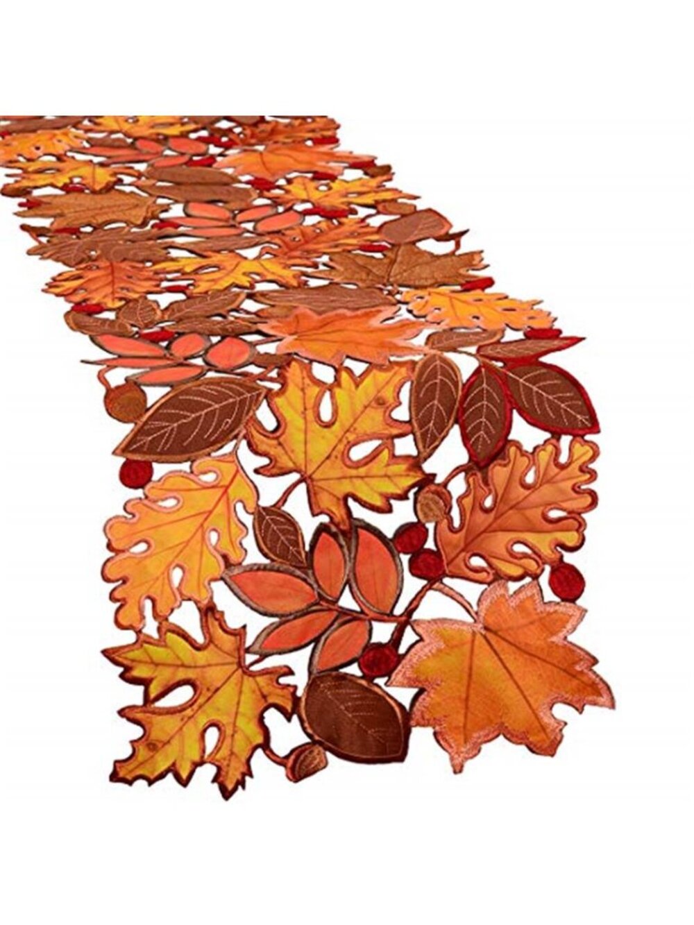 Embroidered Fall Leaves Table Runner for Thanksgiving, Autumn Harvest Decoration